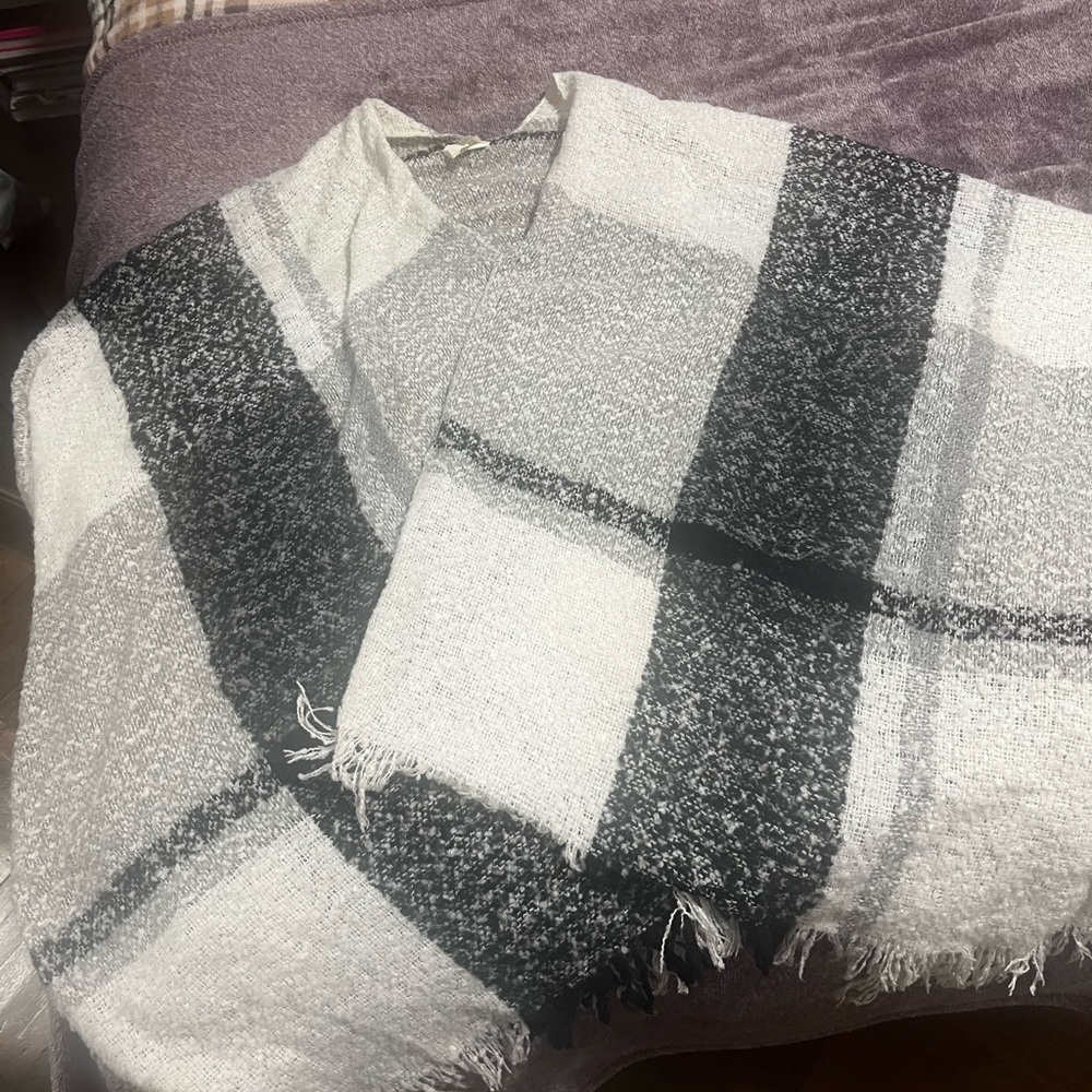 Gray and White Plaid Poncho